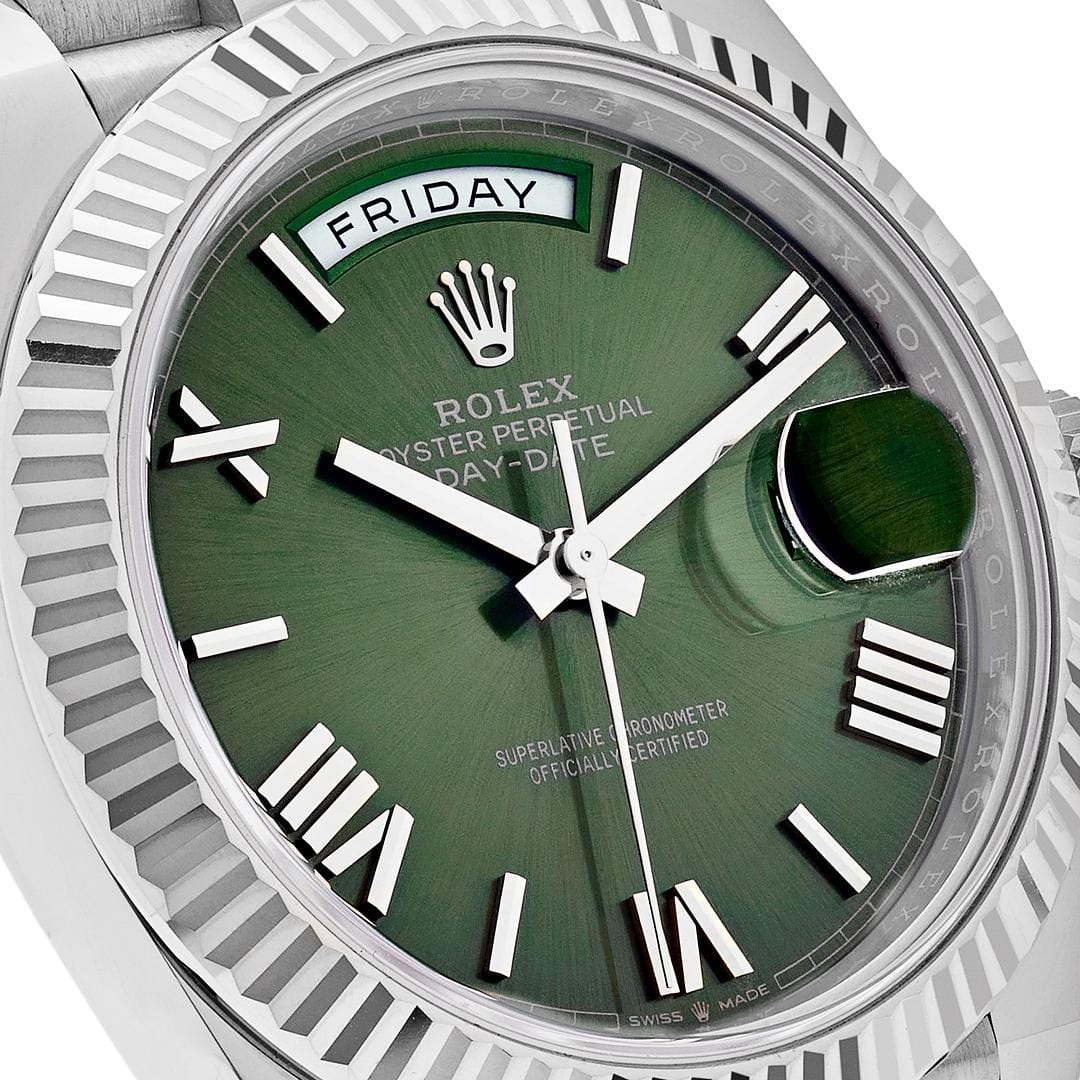 Luxury Watch Copy of Rolex Day-Date 40 White Gold Olive Dial 228239 (2022) Wrist Aficionado