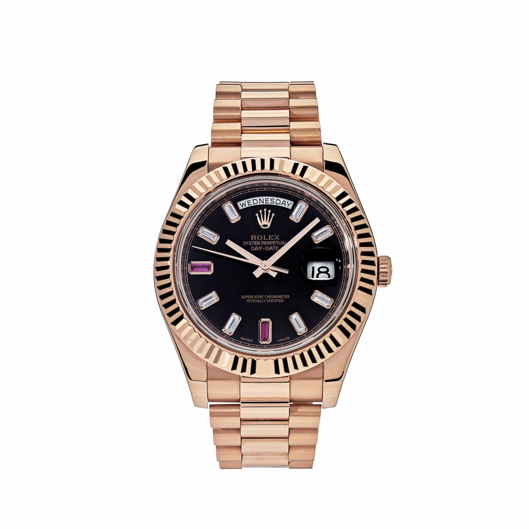 Rolex ruby dial rose gold hot sale