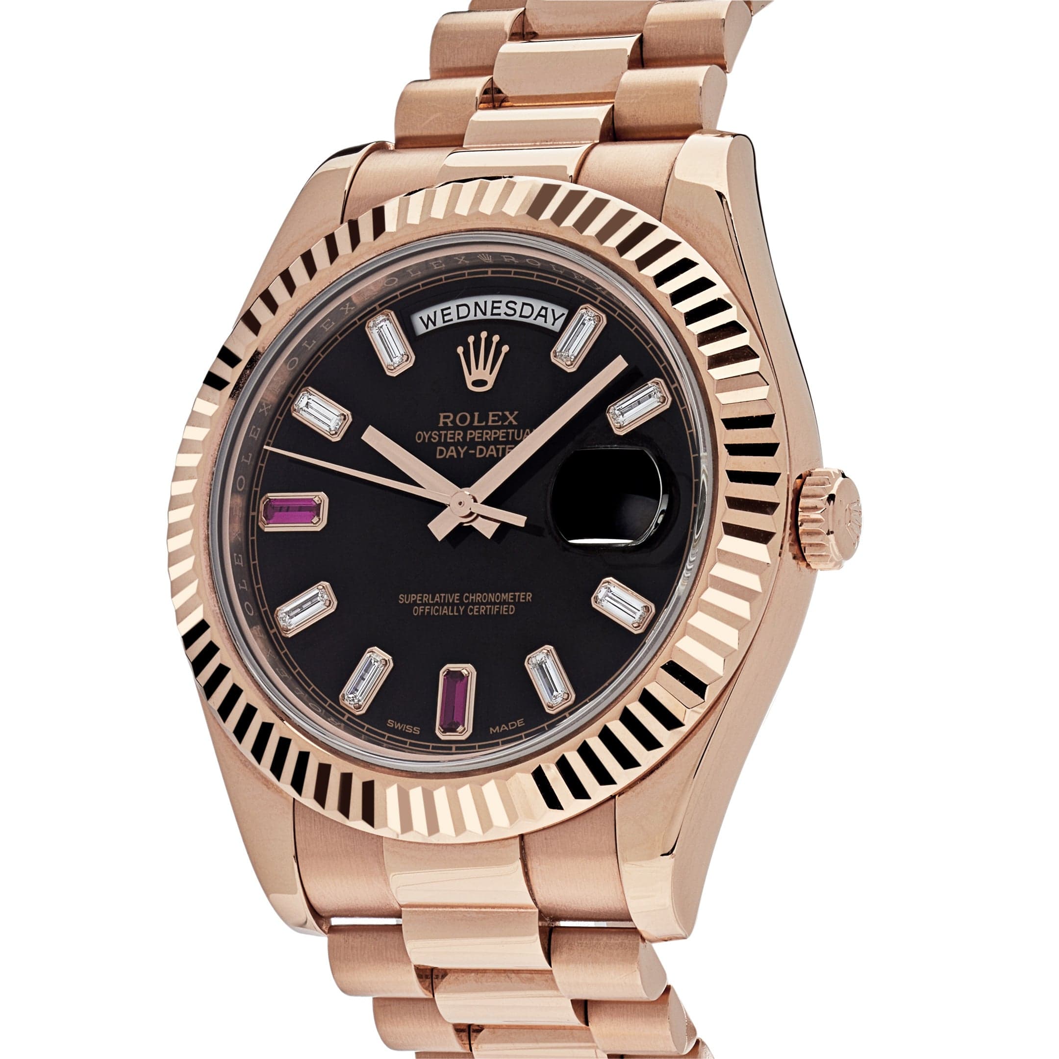 Luxury Watch Rolex Day-Date 41 Rose Gold Black Ruby Dial 218235 Wrist Aficionado