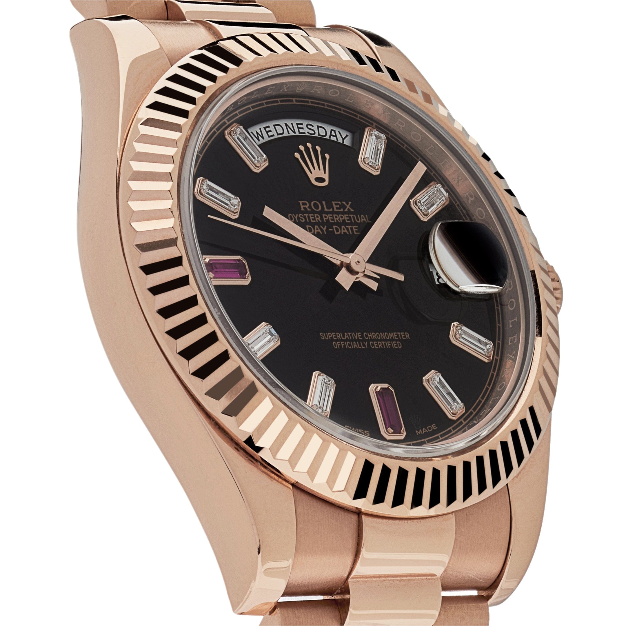 Luxury Watch Rolex Day-Date 41 Rose Gold Black Ruby Dial 218235 Wrist Aficionado