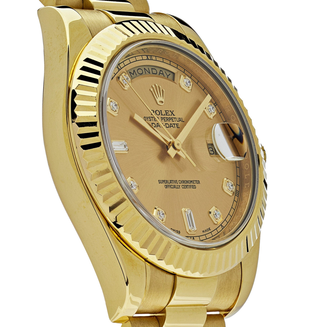 Luxury Watch Rolex Day-Date 41 Yellow Gold Champagne Diamond Dial 218238 Wrist Aficionado