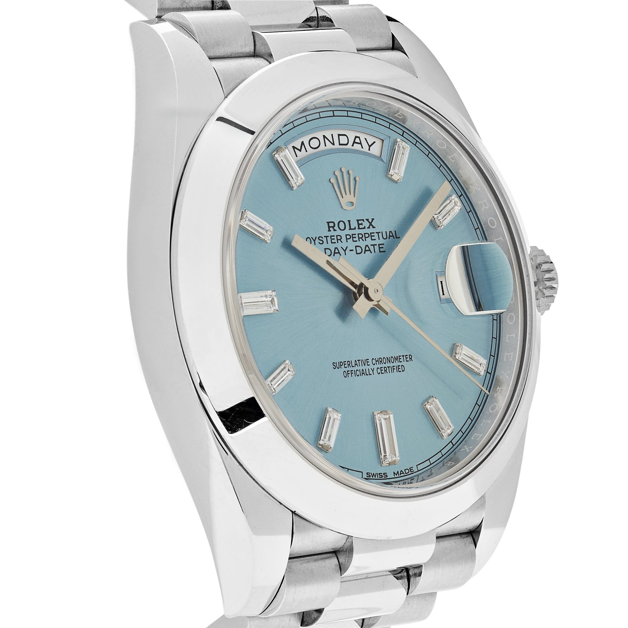 Luxury Watch Rolex Day-Date 40 Platinum Ice Blue Diamond Dial 228206 Wrist Aficionado