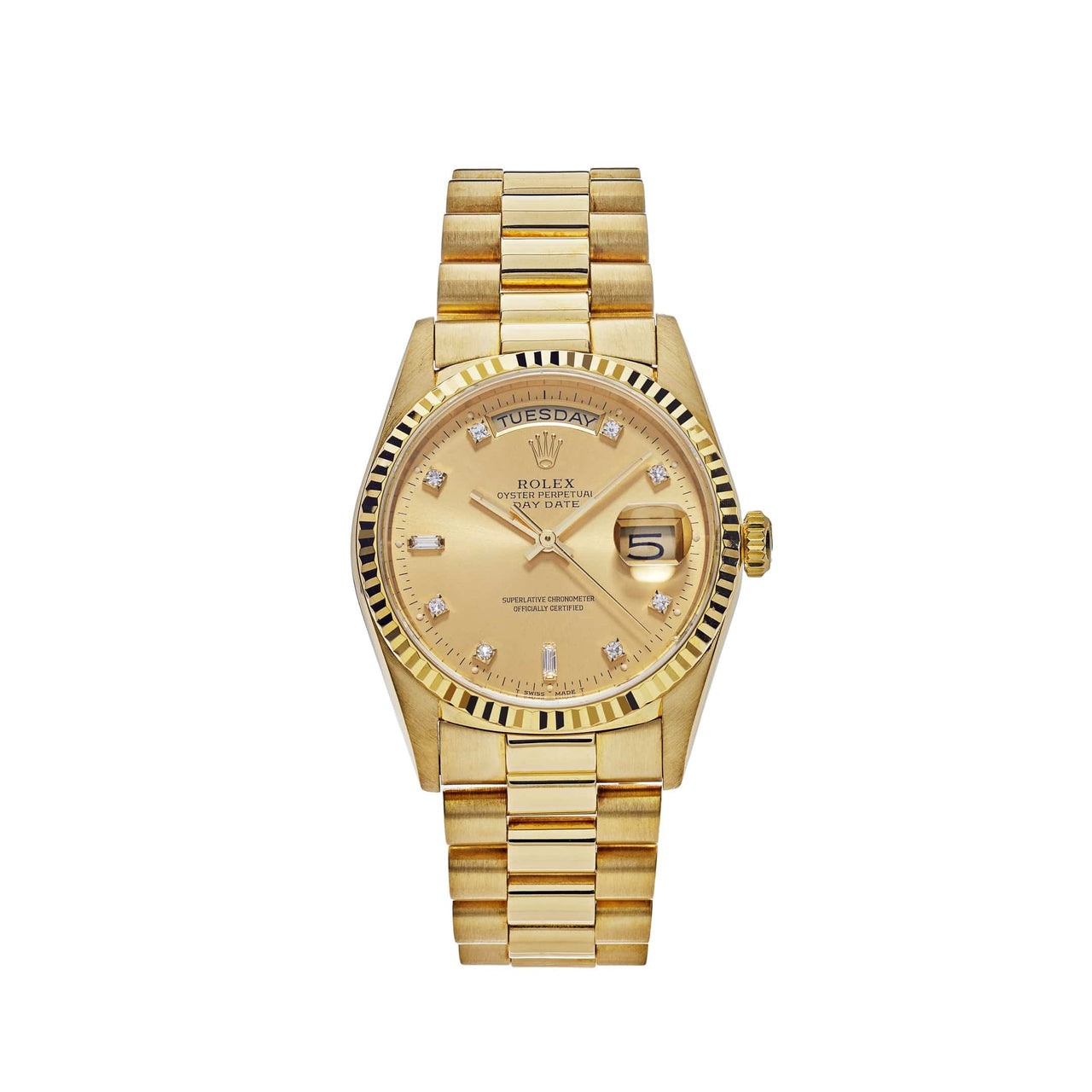 Rolex Day-Date Presidential Yellow Gold Champagne Diamond Dial 18238 Wrist Aficionado