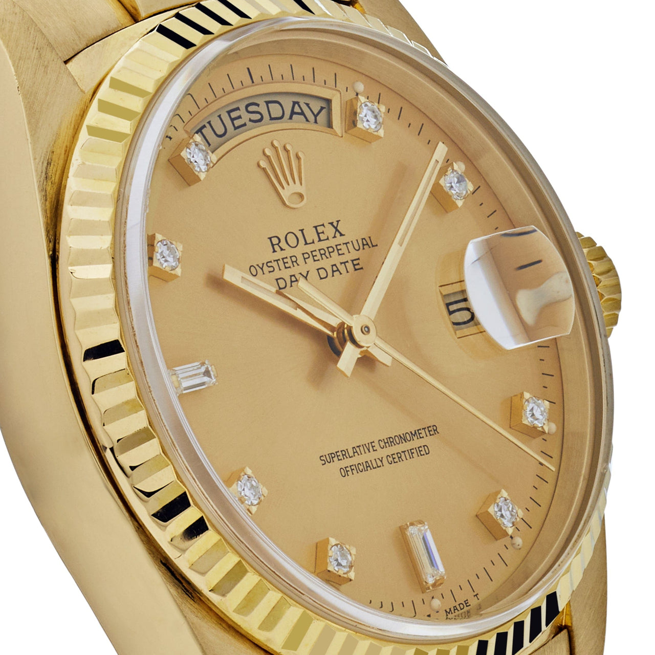 Rolex Day-Date Presidential Yellow Gold Champagne Diamond Dial 18238 Wrist Aficionado