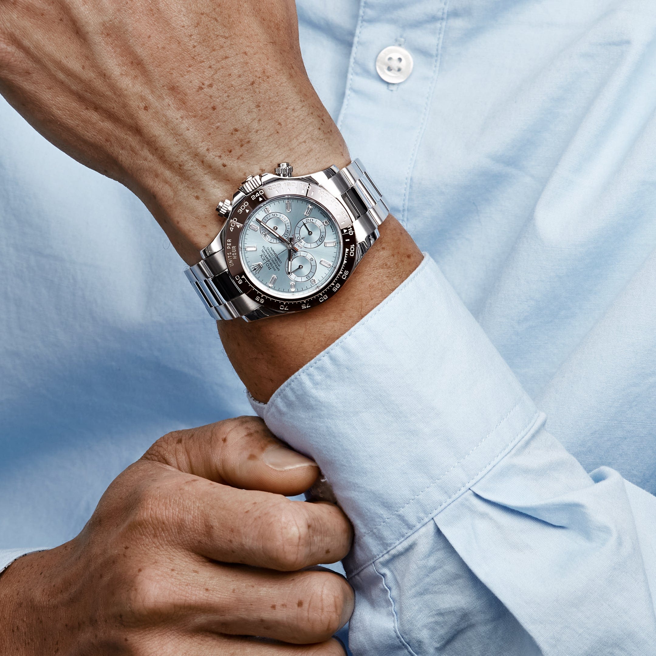 Blue Daytona On Wrist Rolex Daytona 116506 Platinum Ice Blue