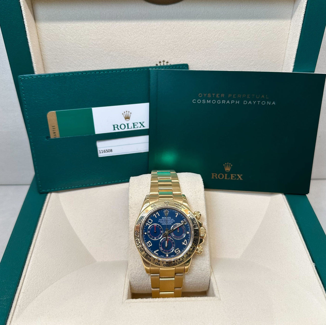 Rolex Daytona 116508 Yellow Gold Blue Arabic Dial