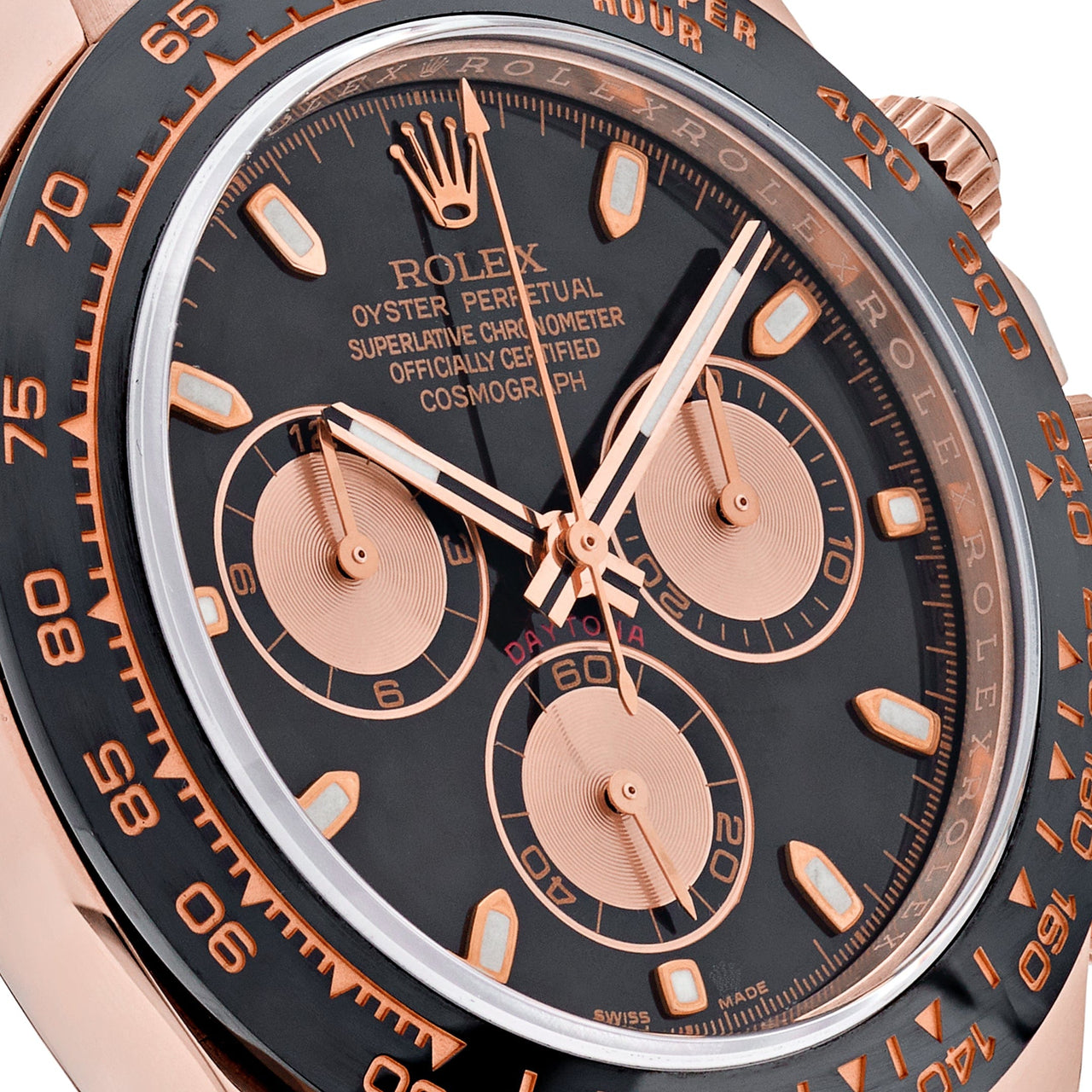 Luxury Watch Rolex Daytona Rose Gold Black & Pink Dial Rubber Strap 116515LN Wrist Aficionado