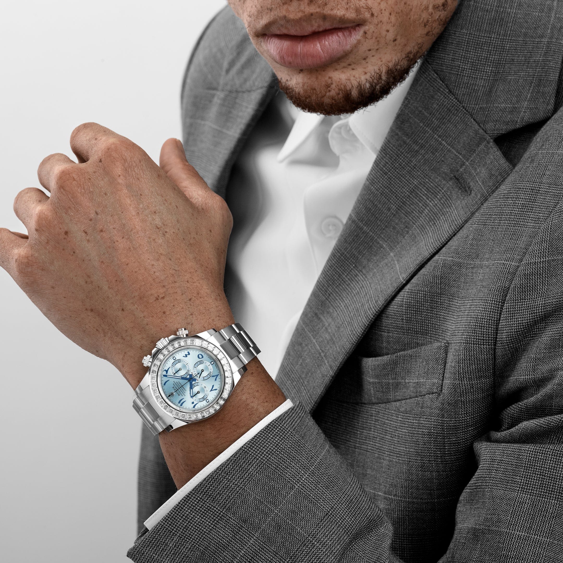 イタリアンモダンプ-クレソフア Rolex Daytona 116576TBR Platinum Ice Blue Arabic Dial Diamond