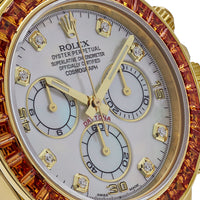 Thumbnail for Rolex Daytona Yellow Gold Orange Sapphire Bezel MOP 116578SACO Wrist Aficionado