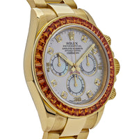 Thumbnail for Rolex Daytona Yellow Gold Orange Sapphire Bezel MOP 116578SACO Wrist Aficionado