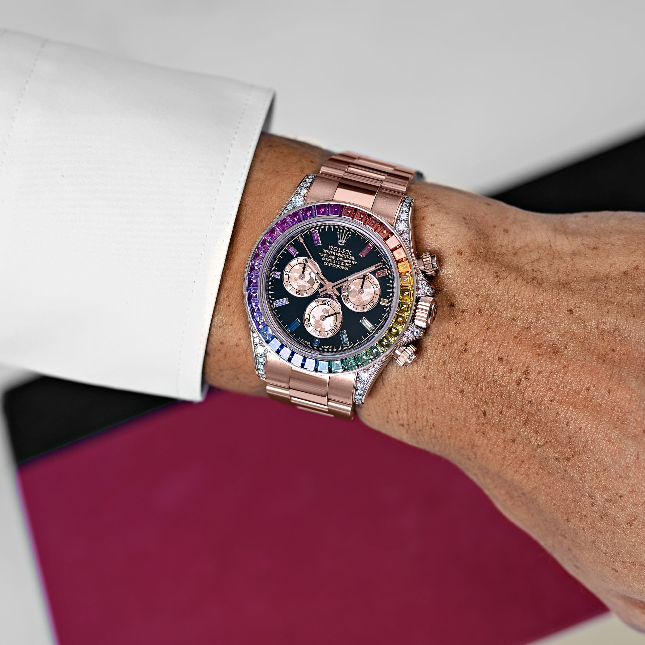 Rolex Daytona 116595RBOW 'Rainbow' Rose Gold Black Dial Sapphire Bezel (2022)