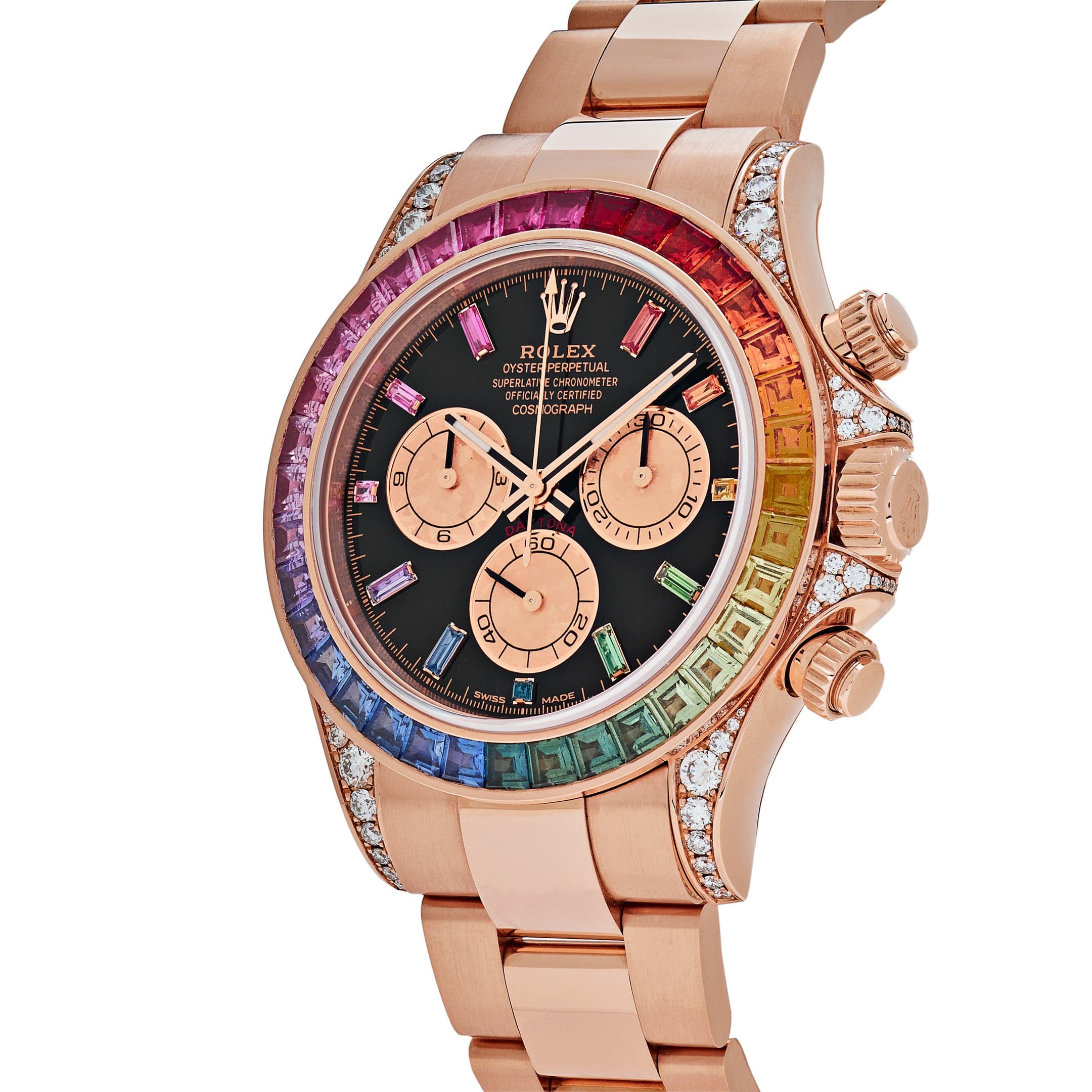 Luxury Watch Rolex Daytona Rose Gold Rainbow Diamond Black & Pink Dial 116595RBOW Wrist Aficionado