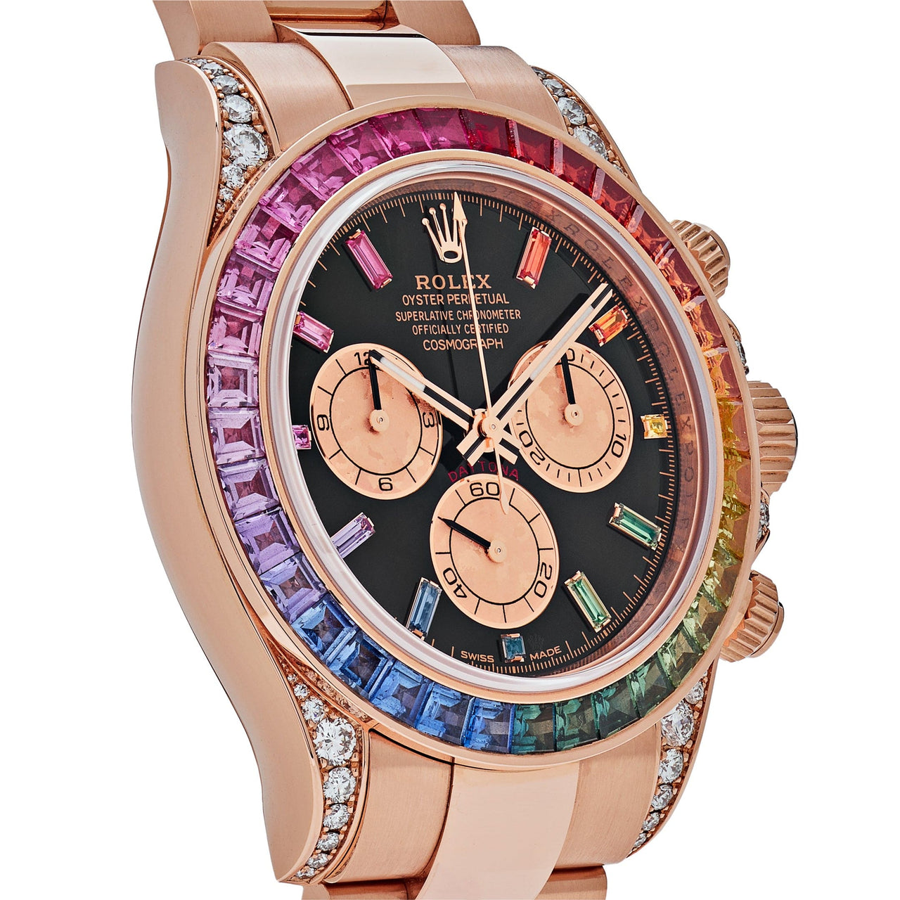 Luxury Watch Rolex Daytona Rose Gold Rainbow Diamond Black & Pink Dial 116595RBOW Wrist Aficionado
