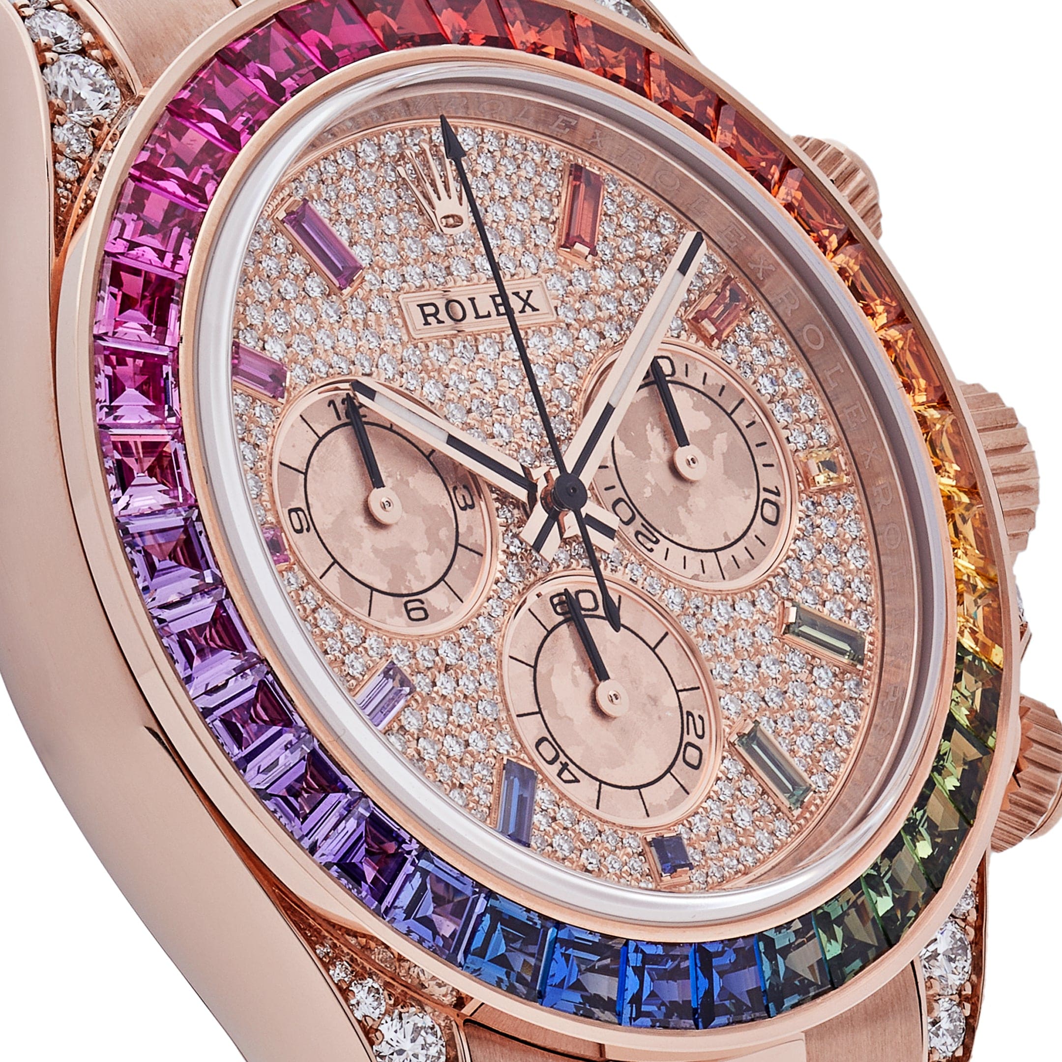 Luxury Watch Rolex Daytona Rose Gold Rainbow Bezel Diamond Dial 116595RBOW Wrist Aficionado