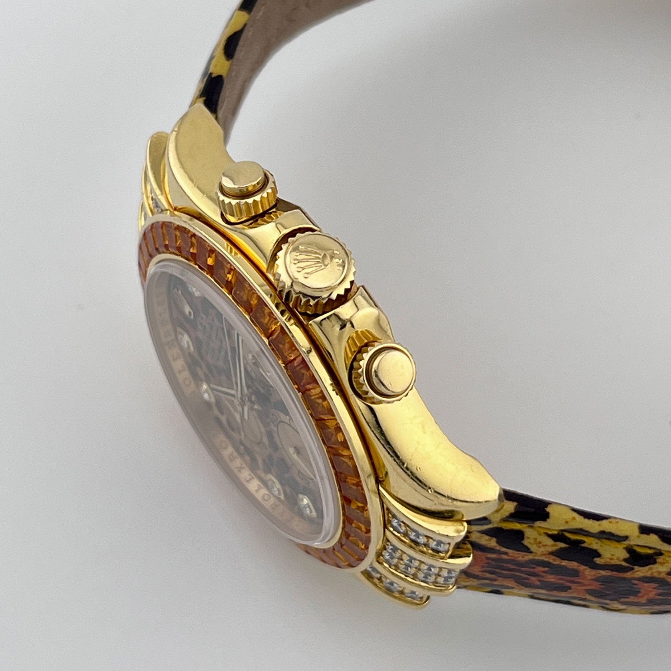 Rolex Daytona 116598SACO Yellow Gold 'Leopard' Diamond Dial Cognac Sapphire Bezel (2008)