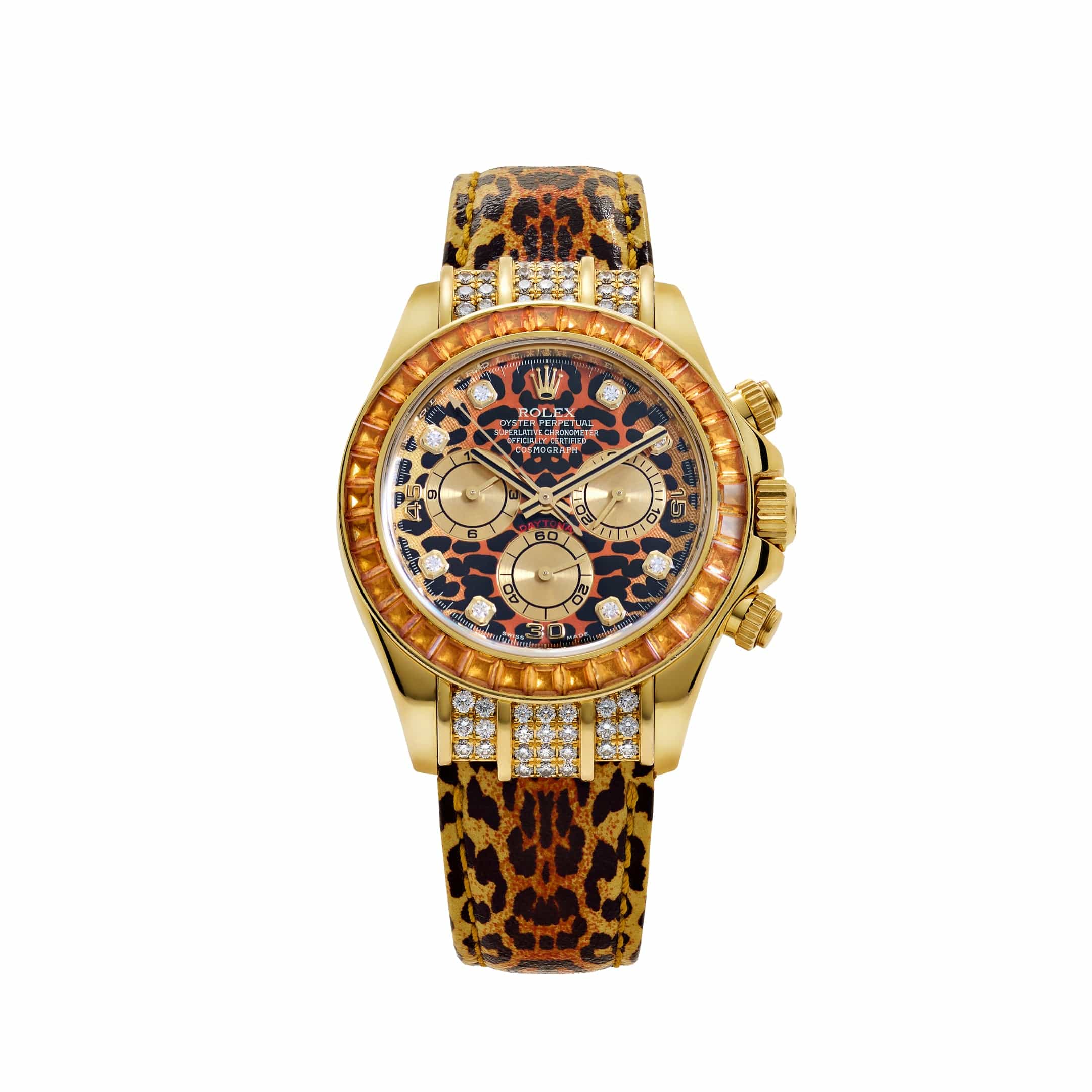 Rolex Daytona 116598SACO Yellow Gold 'Leopard' Diamond Dial Cognac