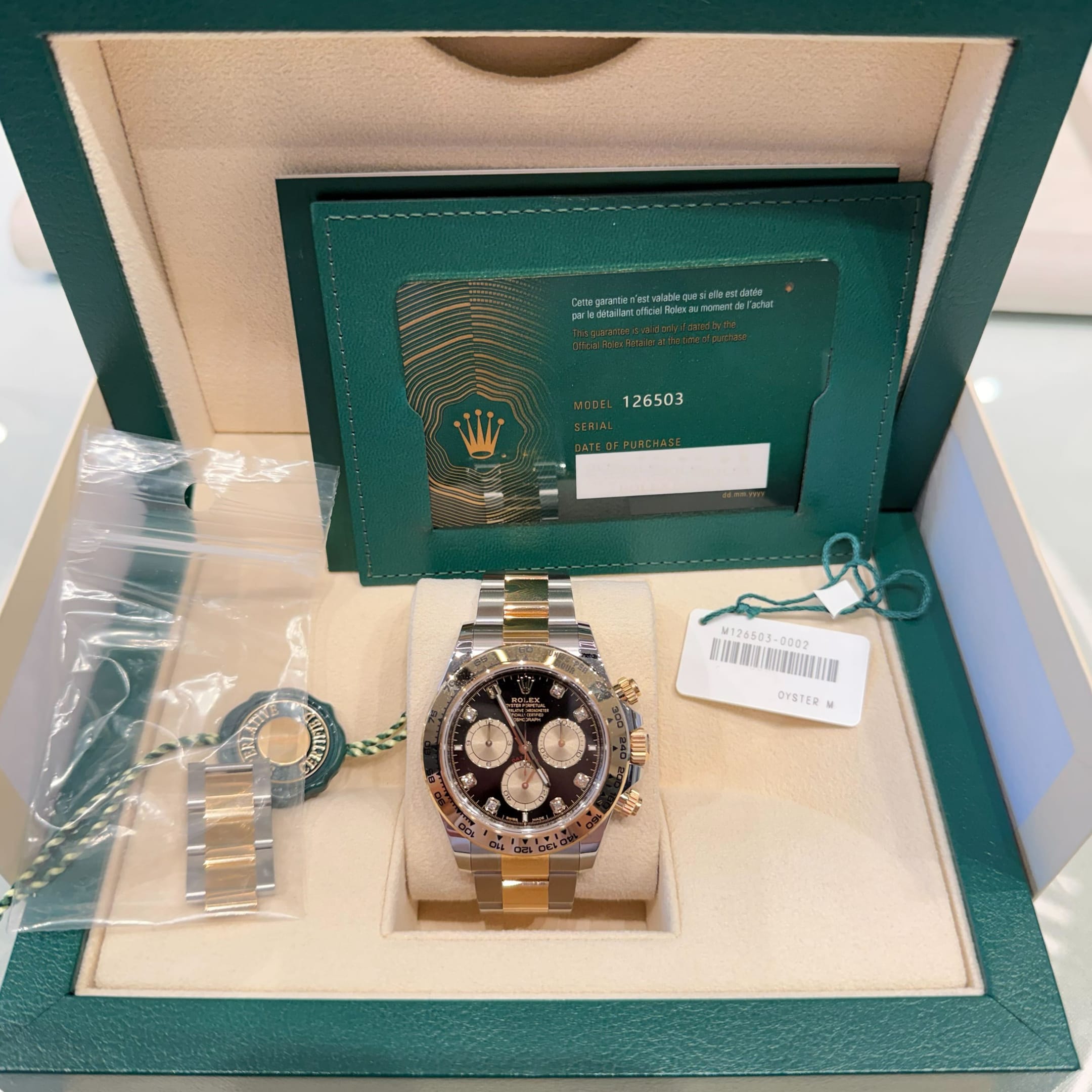 Rolex Daytona 126503 Stainless Steel Yellow Gold Black Diamond