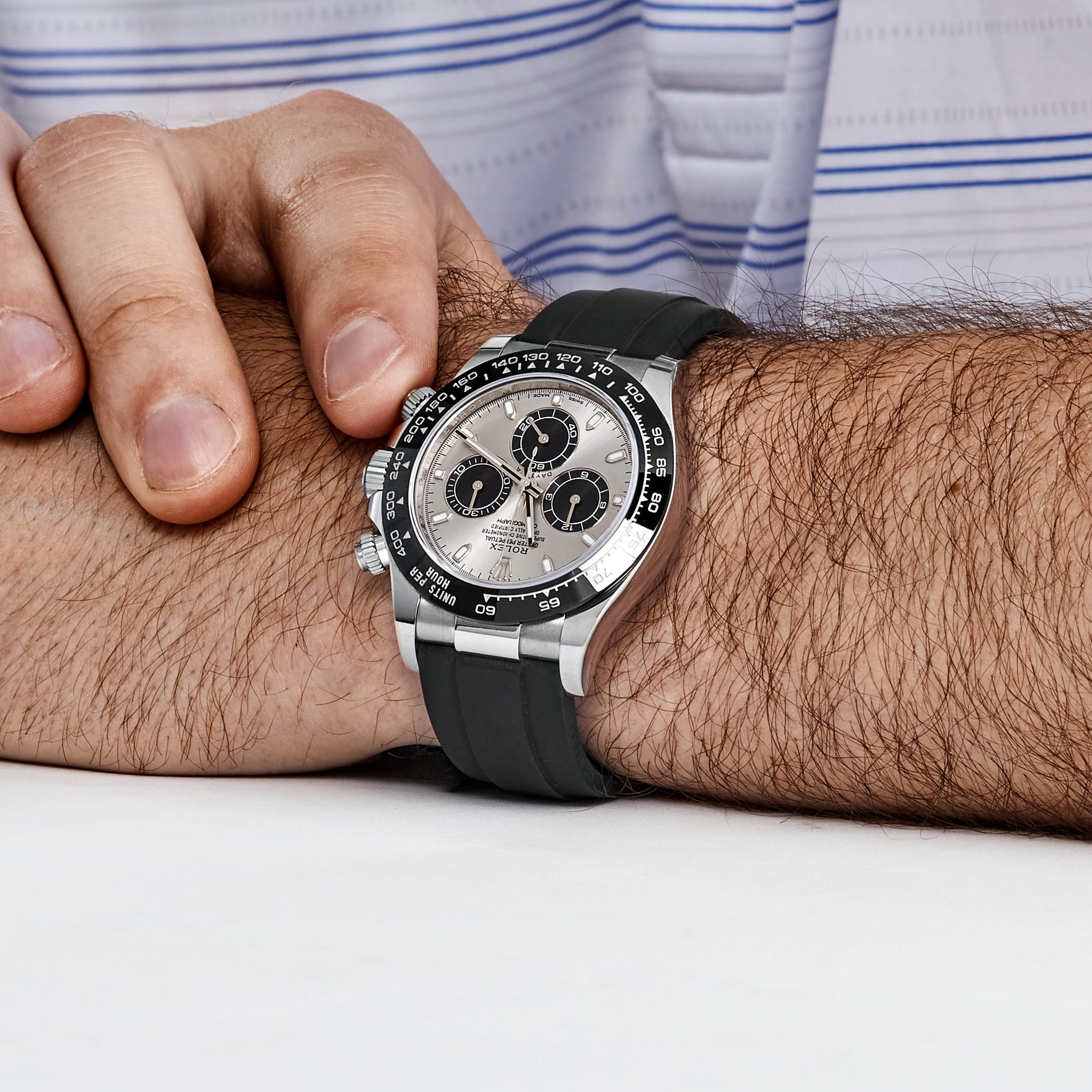 Wrist White Gold Rolex Daytona Oysterflex Wrist Rolex Daytona Grey