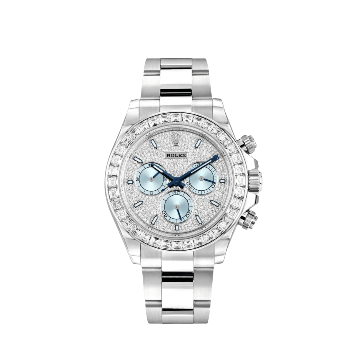 Rolex Daytona 126576TBR Platinum Ice Blue Pave Diamond Dial Diamond Bezel