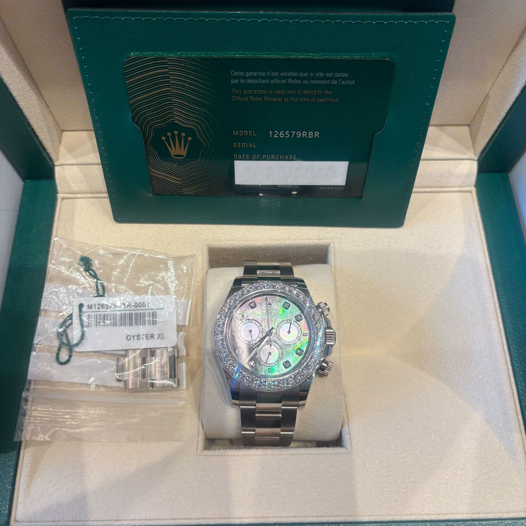 Rolex Daytona 126579RBR White Gold Mother of Pearl Diamond Dial