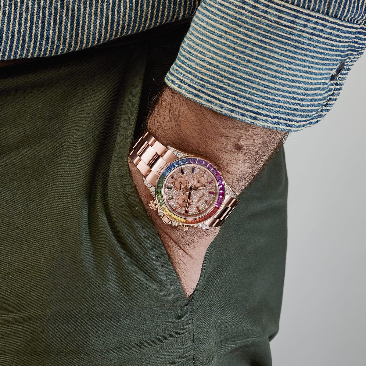 Rolex Daytona 126595RBOW 'Rainbow' Rose Gold Pave Diamond Dial Sapphire Bezel (2024)