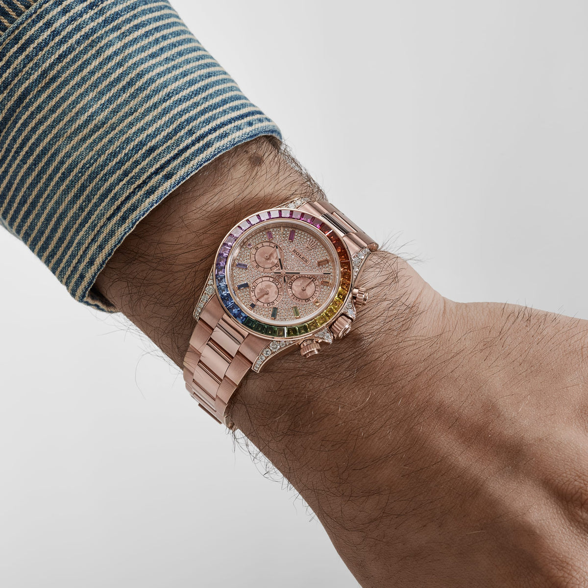 Rolex Daytona 126595RBOW 'Rainbow' Rose Gold Pave Diamond Dial Sapphire Bezel (2024)