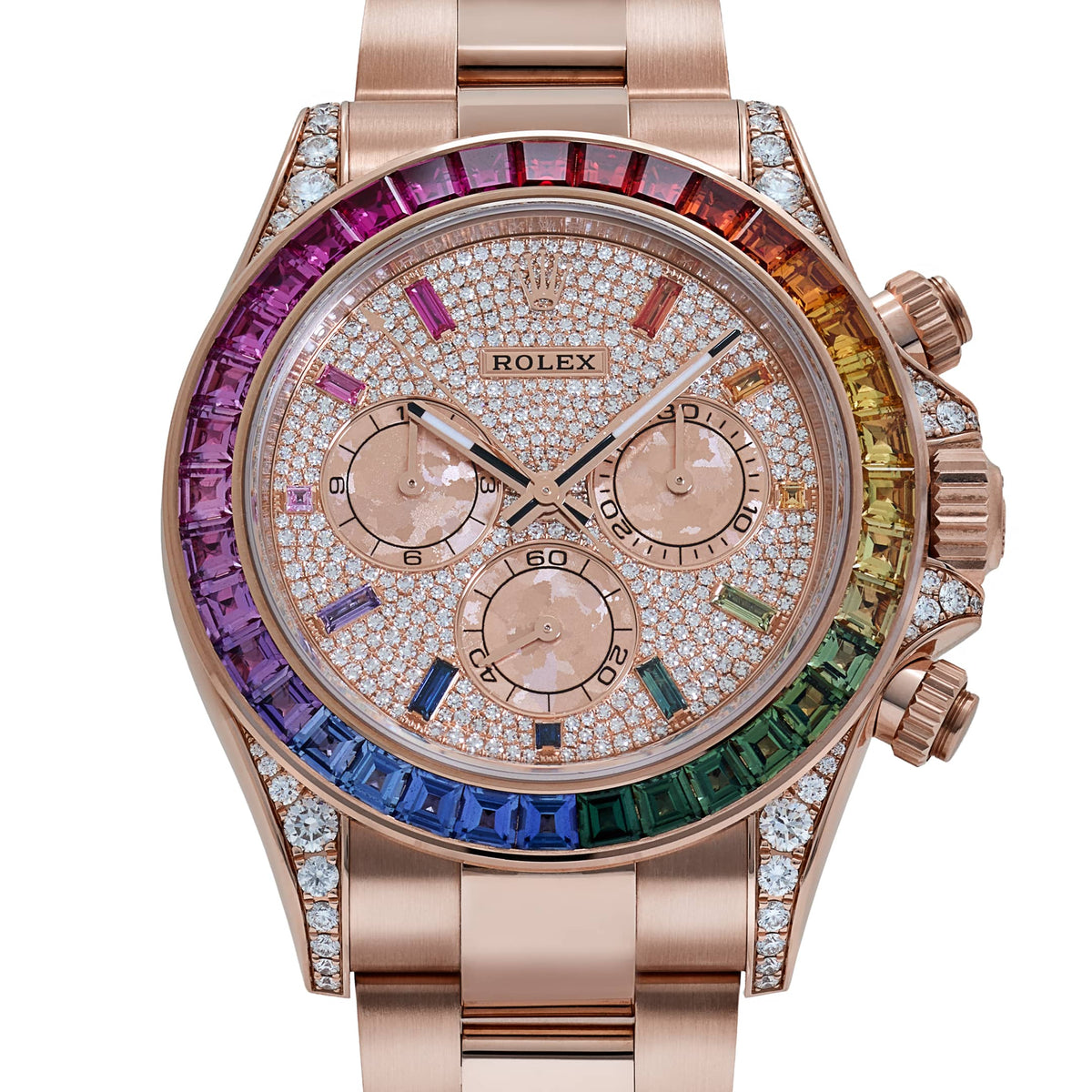 Rolex Daytona 126595RBOW 'Rainbow' Rose Gold Pave Diamond Dial Sapphire Bezel (2024)
