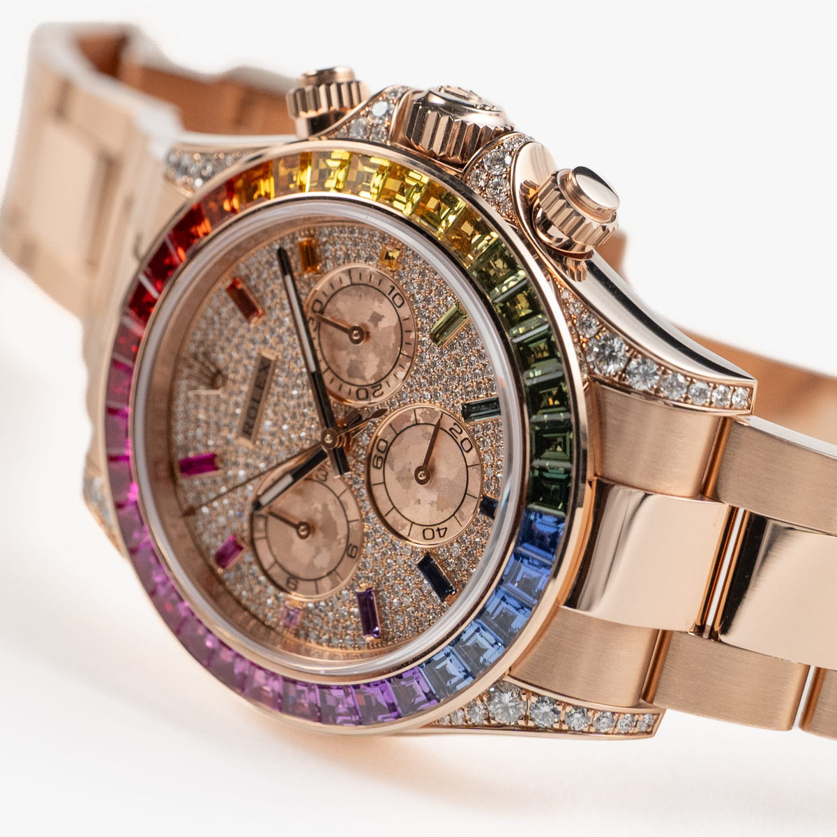 Rolex Daytona 126595RBOW 'Rainbow' Rose Gold Pave Diamond Dial Sapphire Bezel (2024)