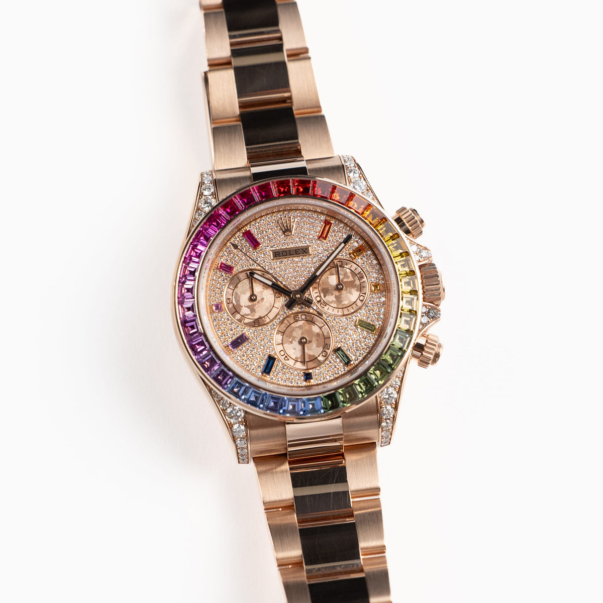 Rolex Daytona 126595RBOW 'Rainbow' Rose Gold Pave Diamond Dial Sapphire Bezel (2024)