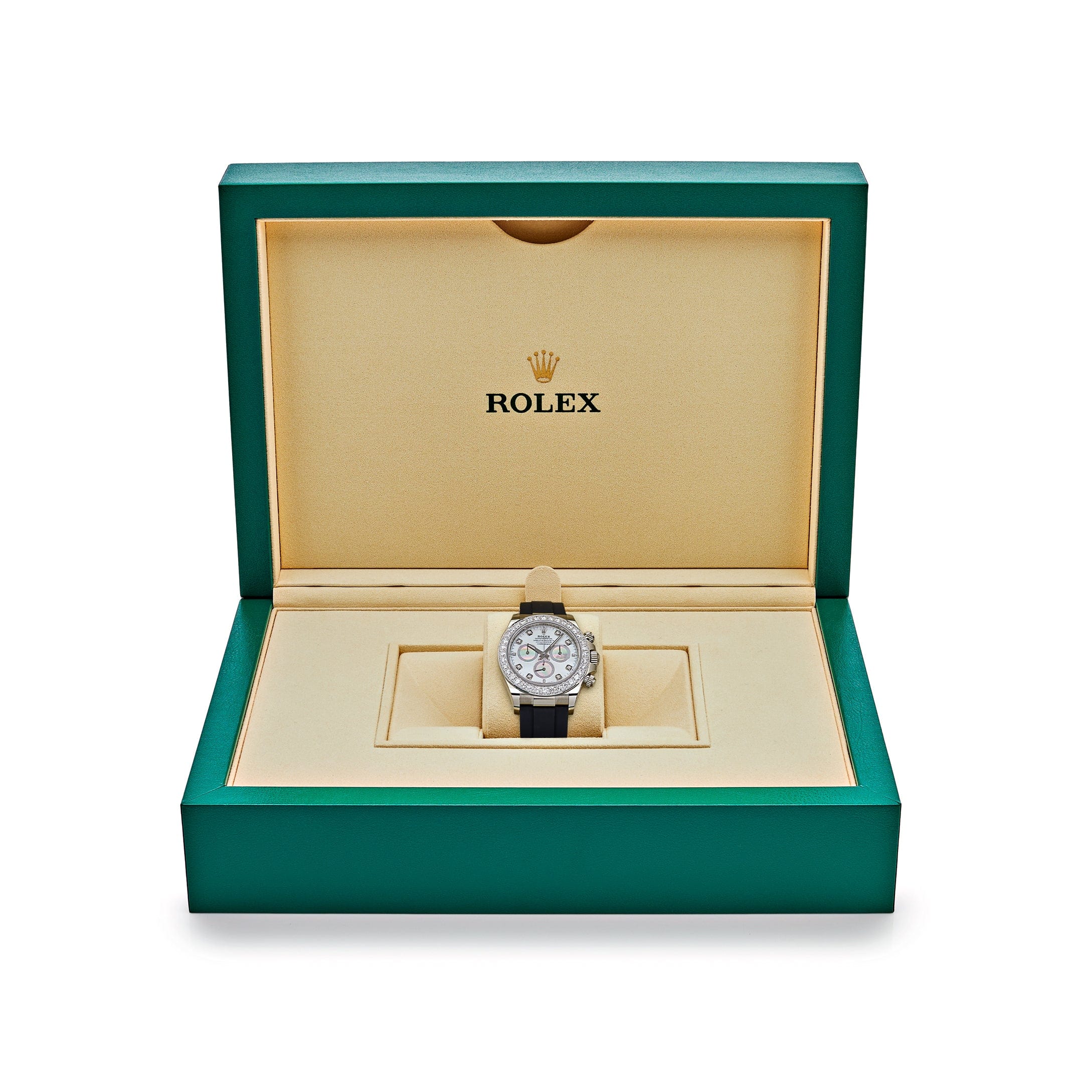 Rolex Daytona Cosmograph 126589RBR White Gold Mother of Pearl Dial Diamond Bezel