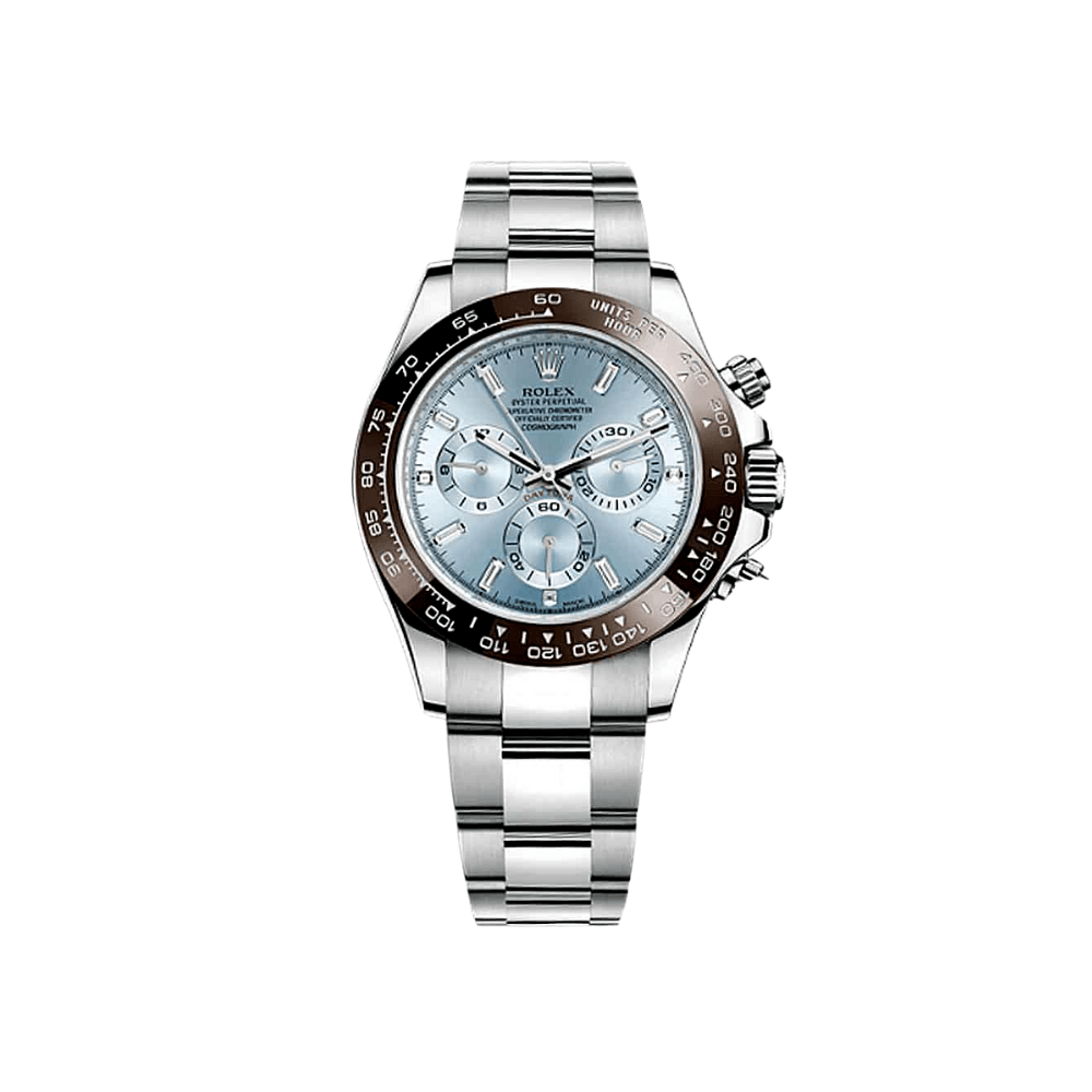 Luxury Watch Rolex Daytona Platinum Ice Blue Baguette Diamond Dial 116506 Wrist Aficionado