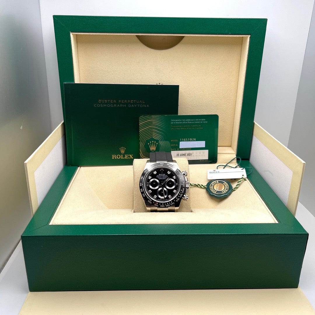 Luxury Watch Rolex Daytona White Gold Black Diamond Dial 116519LN Wrist Aficionado