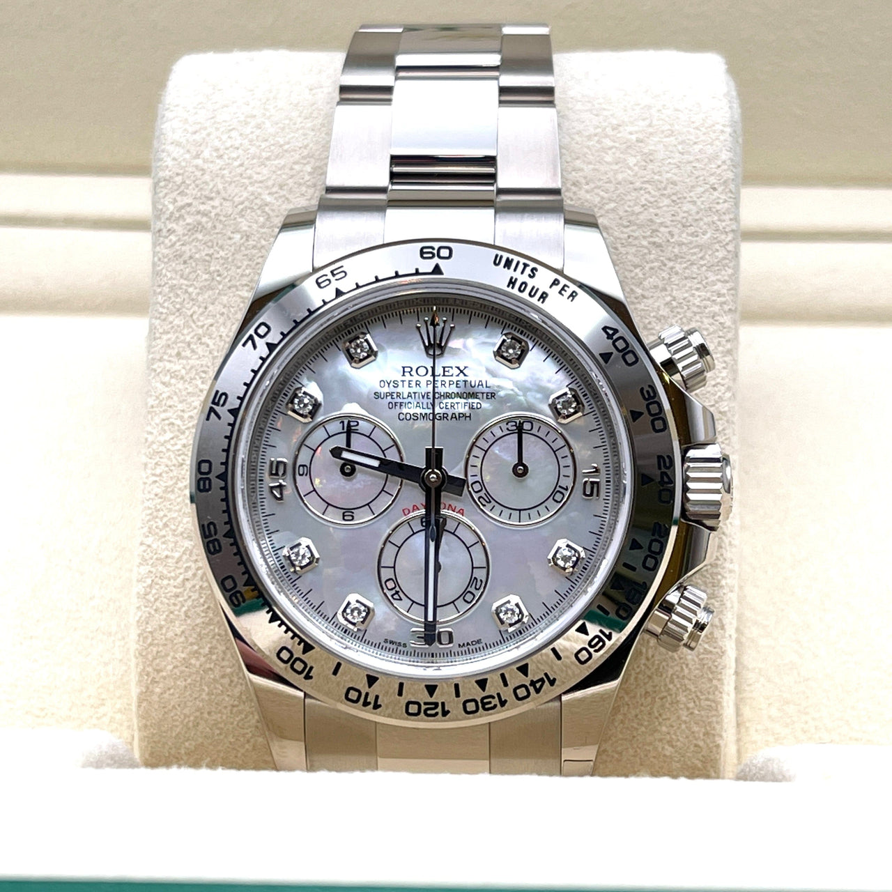 Luxury Watch Rolex Daytona White Gold Mother of Pearl Diamond Dial 116509 Wrist Aficionado