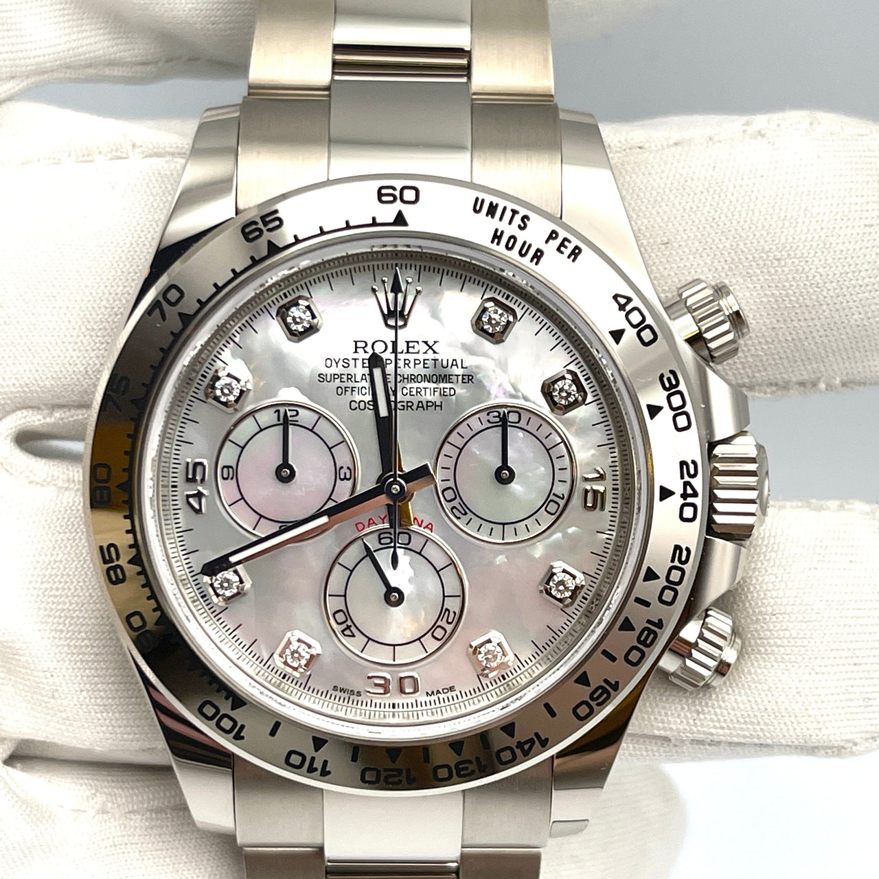 Luxury Watch Rolex Daytona White Gold Mother of Pearl Diamond Dial 116509 Wrist Aficionado