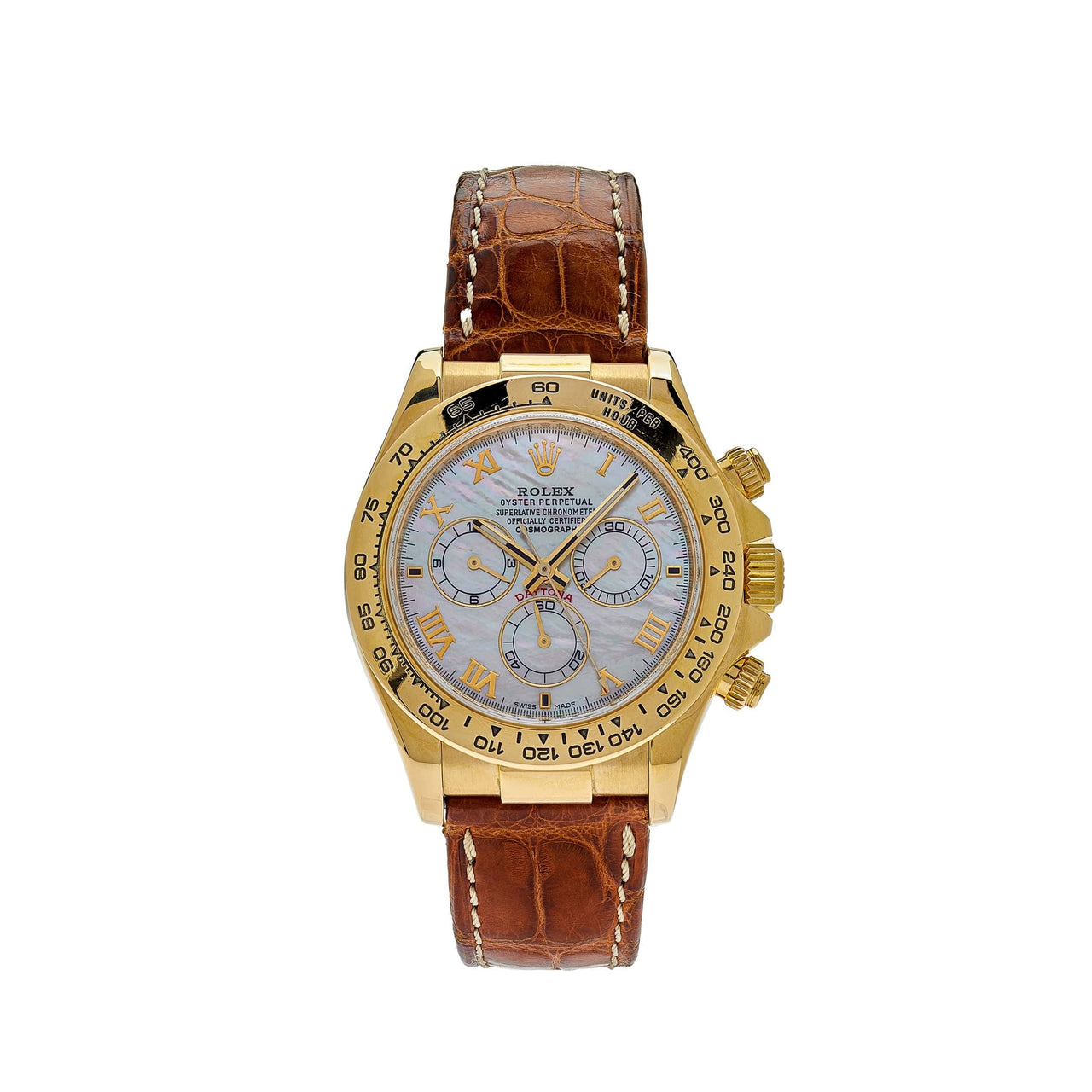 Luxury Watch Rolex Daytona Yellow Gold Mother of Pearl Dial 116518 Wrist Aficionado