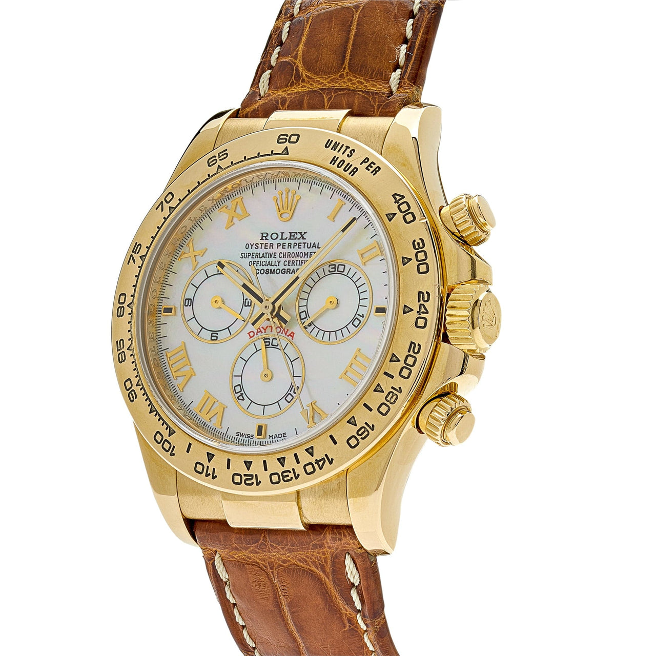 Luxury Watch Rolex Daytona Yellow Gold Mother of Pearl Dial 116518 Wrist Aficionado