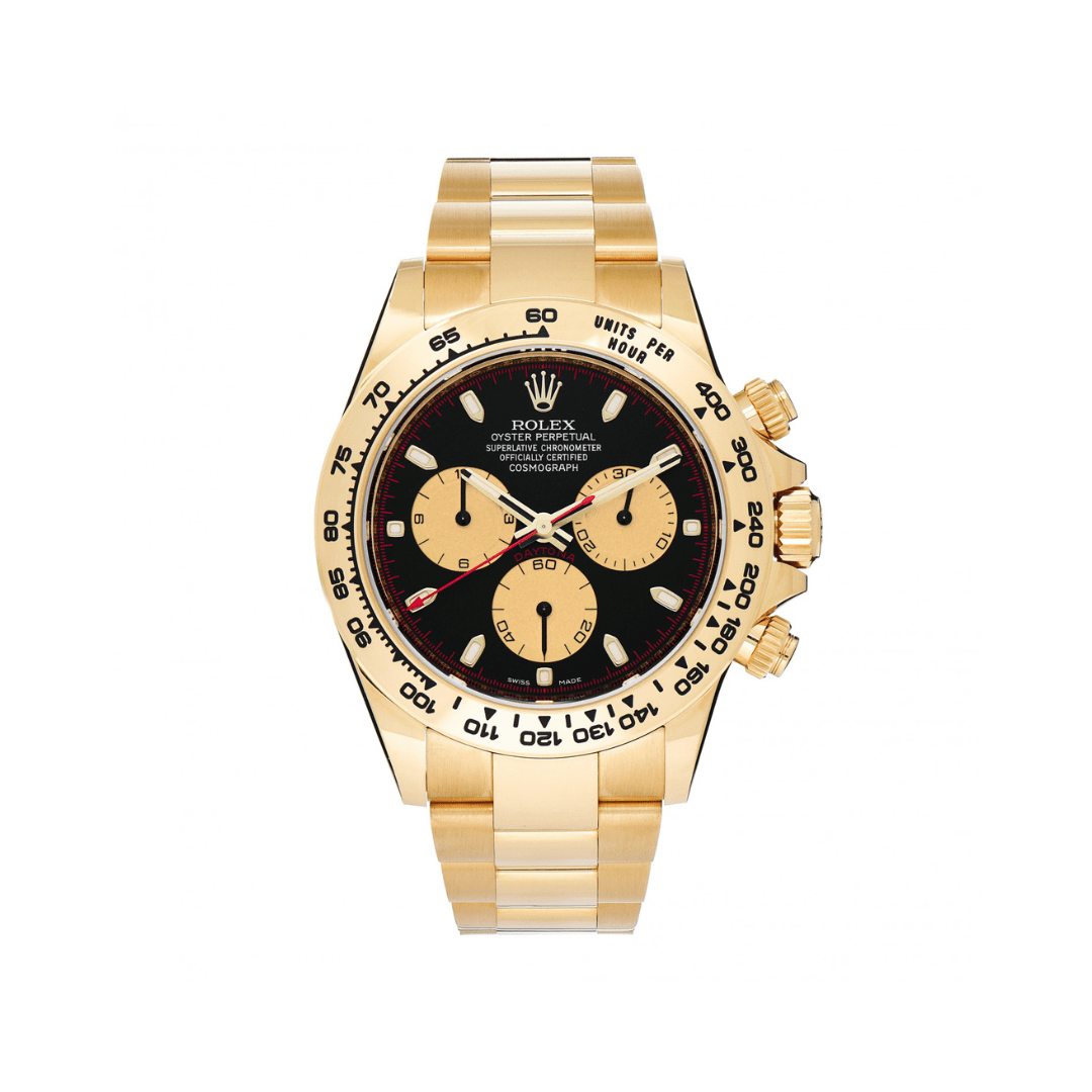Luxury Watch Rolex Daytona Yellow Gold 'Paul Newman' Black & Gold Dial 116508 Wrist Aficionado