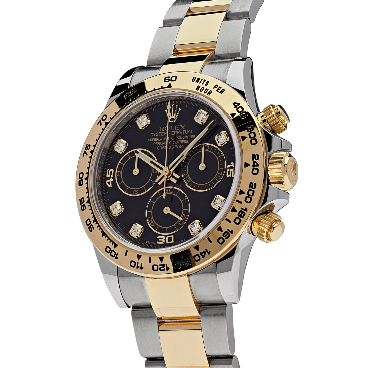 Luxury Watch Rolex Daytona Yellow Gold & Stainless Steel Black Diamond Dial 116503 Wrist Aficionado