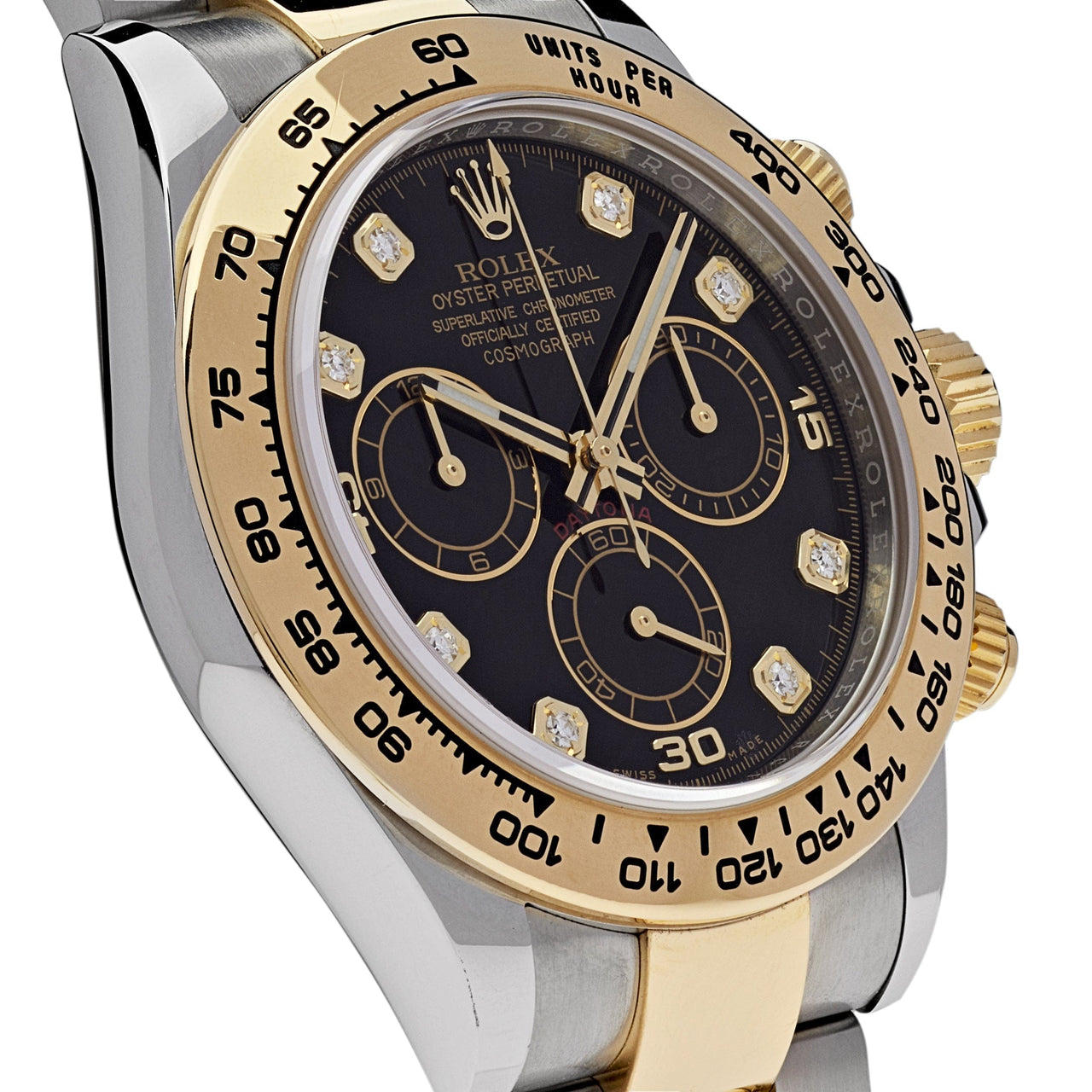 Luxury Watch Rolex Daytona Yellow Gold & Stainless Steel Black Diamond Dial 116503 Wrist Aficionado
