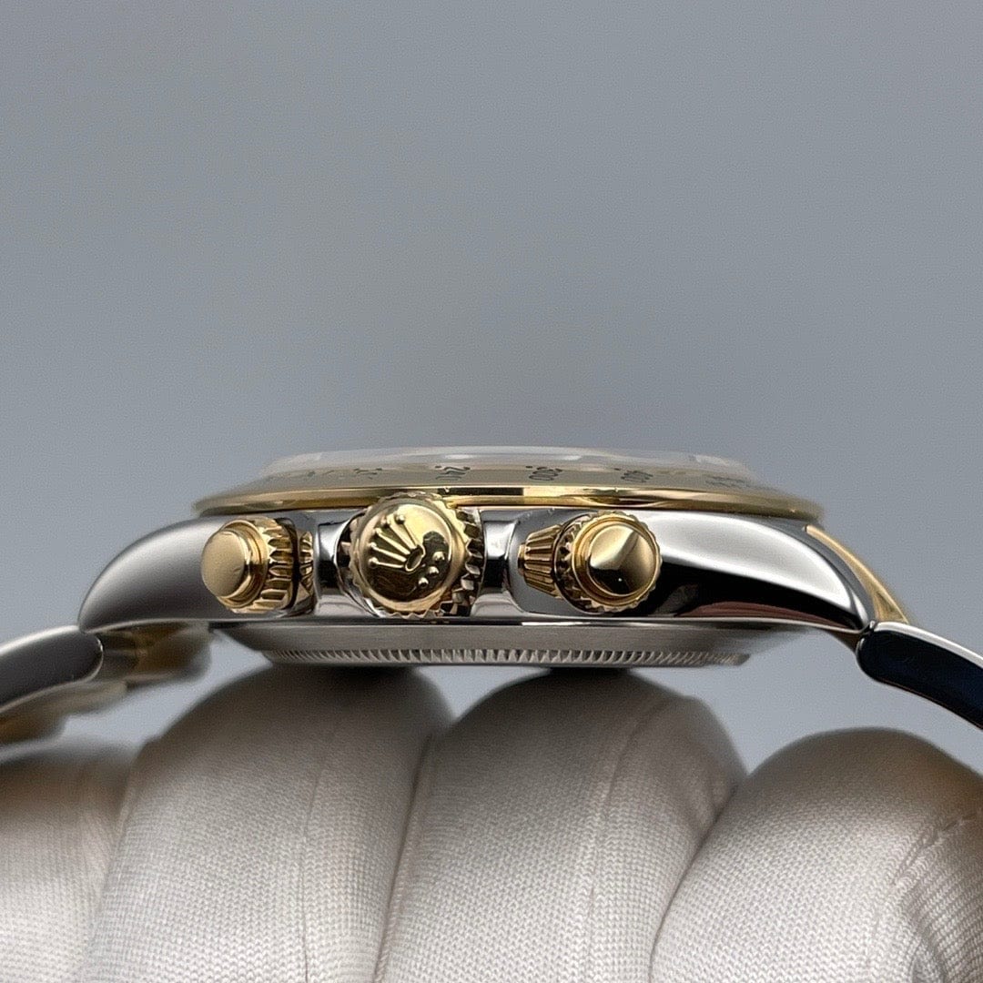 Luxury Watch Rolex Daytona Yellow Gold & Stainless Steel White Dial 116523 Wrist Aficionado
