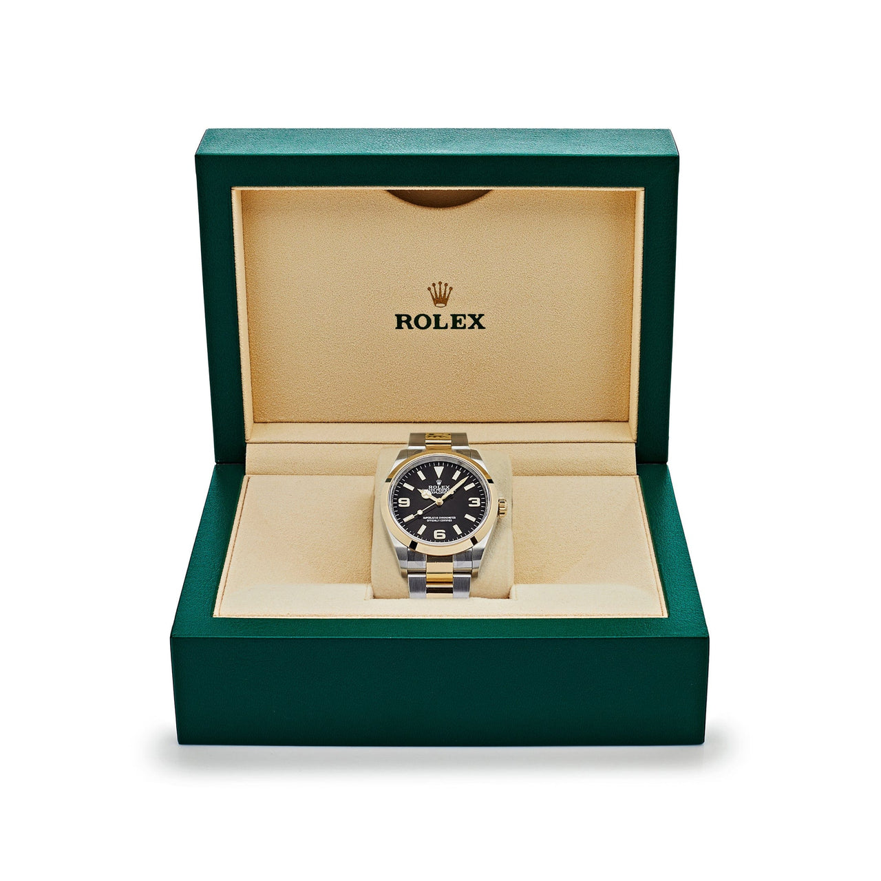 Luxury Watch Rolex Explorer Yellow Gold & Stainless Steel Black Dial 124273 Wrist Aficionado
