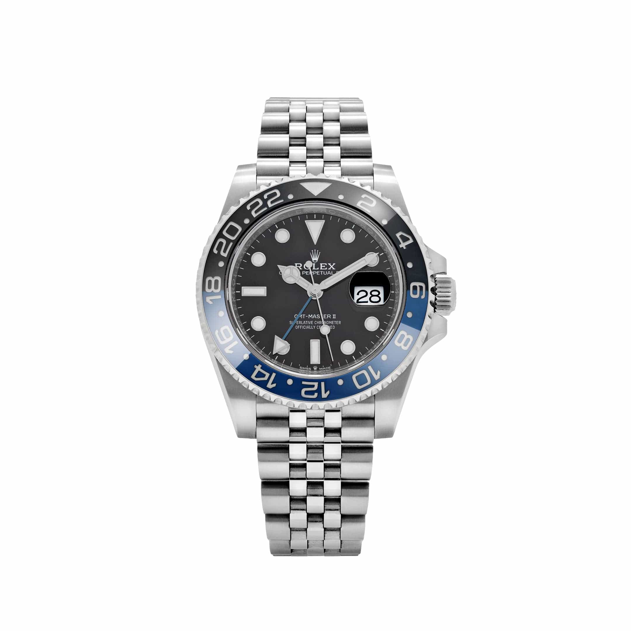Super clone watches Black and blue GMT watch with a five-link Jubilee bracelet