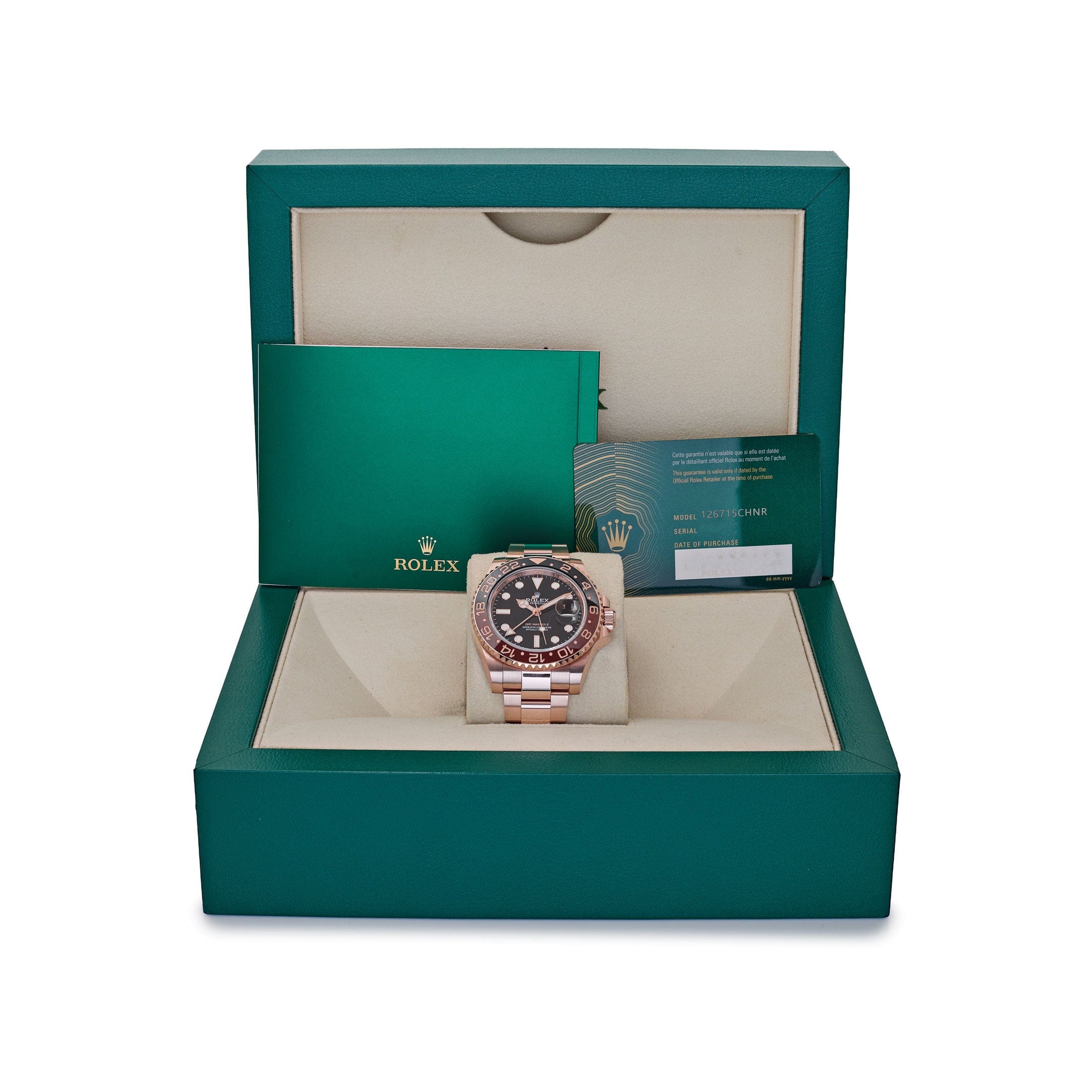 旧ロゴ　ローズ　セット Rolex GMT-Master II 126715CHNR 'Root Beer' Rose Gold Black Dial
