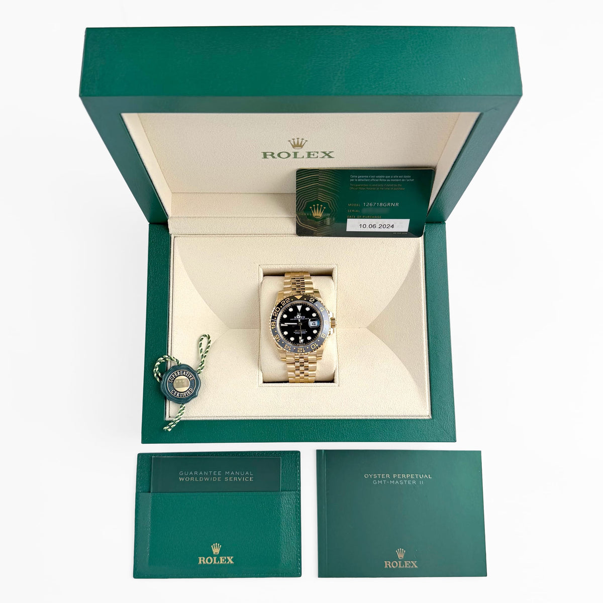 Rolex GMT-Master II 126718GRNR Yellow Gold Black Dial Jubilee (2024)
