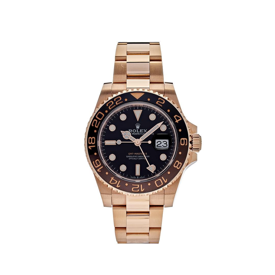 Rolex GMT Master II Root Beer Rose Gold Black Dial 126715CHNR