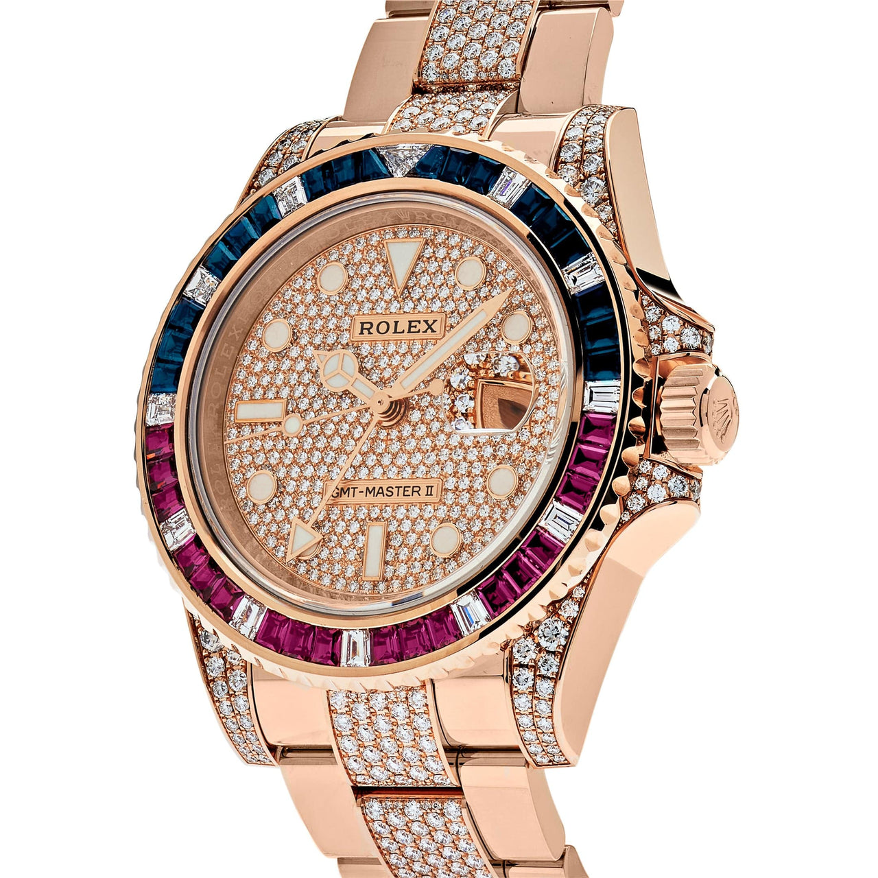 Watches Rolex GMT Master II Rose Gold Sapphire & Rubies Diamond Pave 126755SARU wrist aficionado