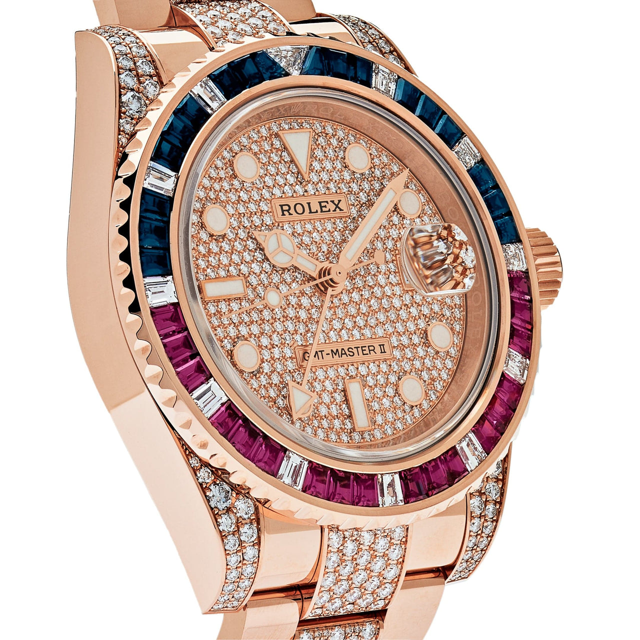Watches Rolex GMT Master II Rose Gold Sapphire & Rubies Diamond Pave 126755SARU wrist aficionado