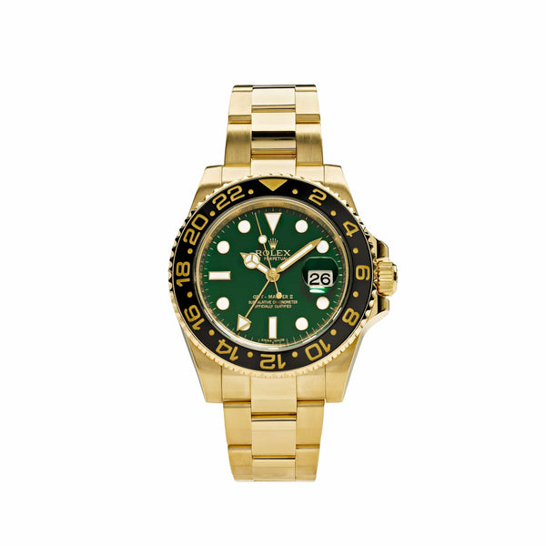 Rolex GMT Master II 116718 Yellow Gold Green Dial Black Bezel