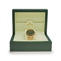 Thumbnail for Rolex GMT-Master II Yellow Gold Green Dial Black Bezel 116718 wrist aficionado