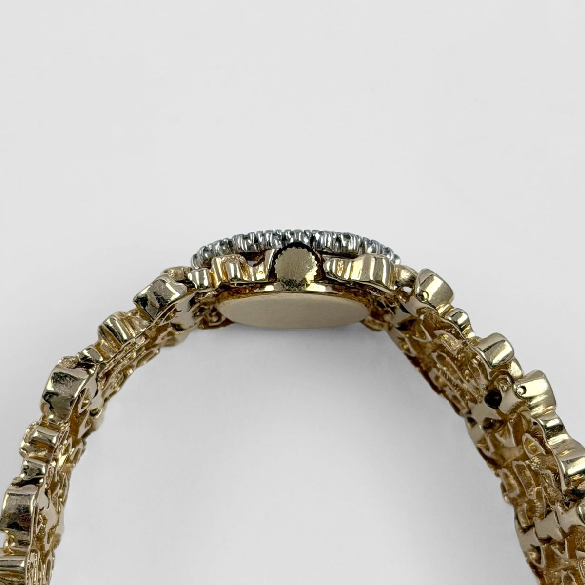 Rolex 'Ladies' Vintage Cocktail Watch 8300 Yellow Gold Champagne Dial Diamond Bezel Nugget Filigree Style Mesh Bracelet